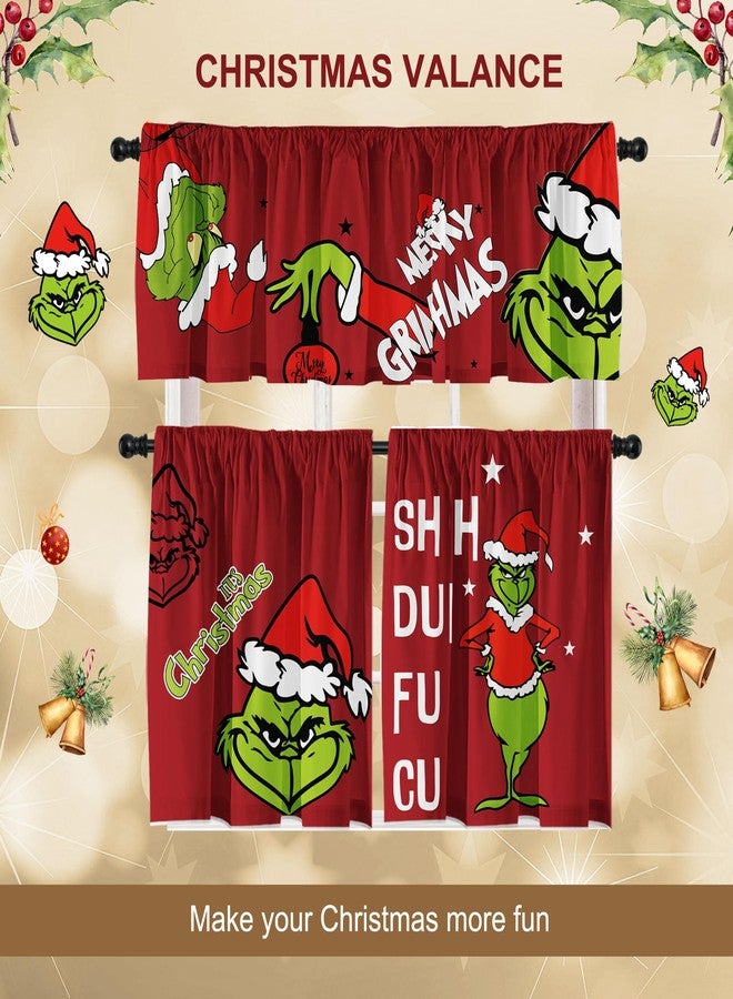 Cuteiush Christmas Holiday Kitchen Curtain Small Window Swag and Tiers with Rod Pocket Xmas Farmhouse Bathroom and Laundry Short Curtains Decoration 3 Panel Red Set - Image 5